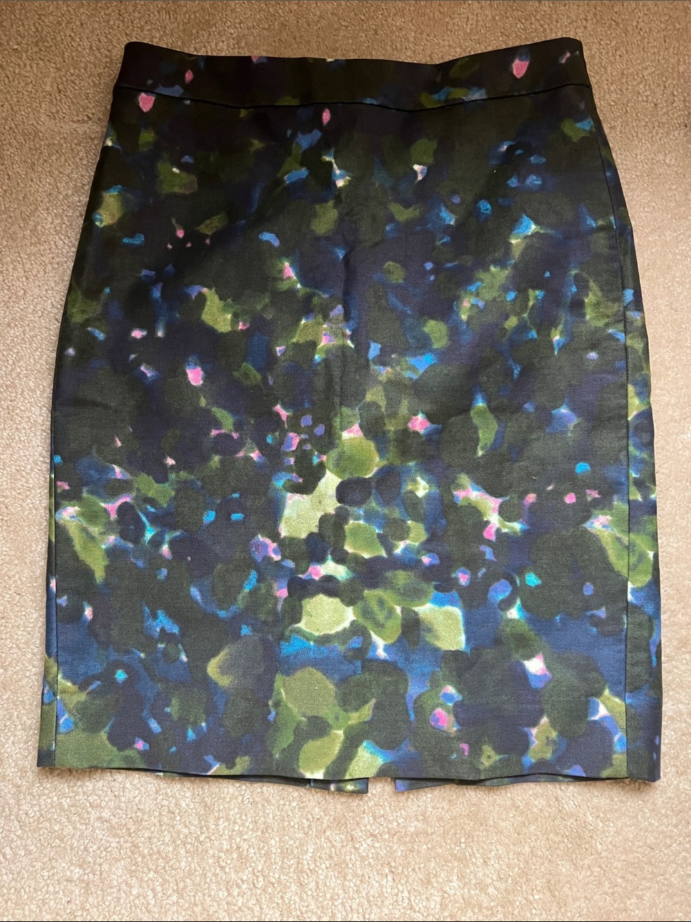 J. Crew Abstract No 2 Pencil Skirt Green Pink and Blue Size 2